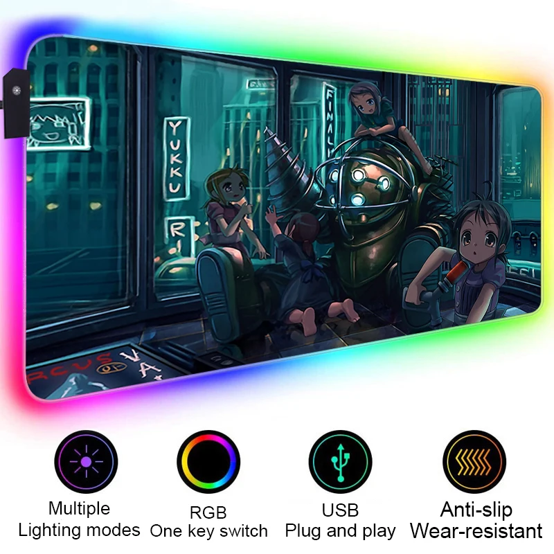 RGB LED Bioshock Mouse Pad Gamer Accessories Mausepad Pc Gaming Rug Desk Mat Varmilo Mice Keyboards 24 - Bioshock Merch