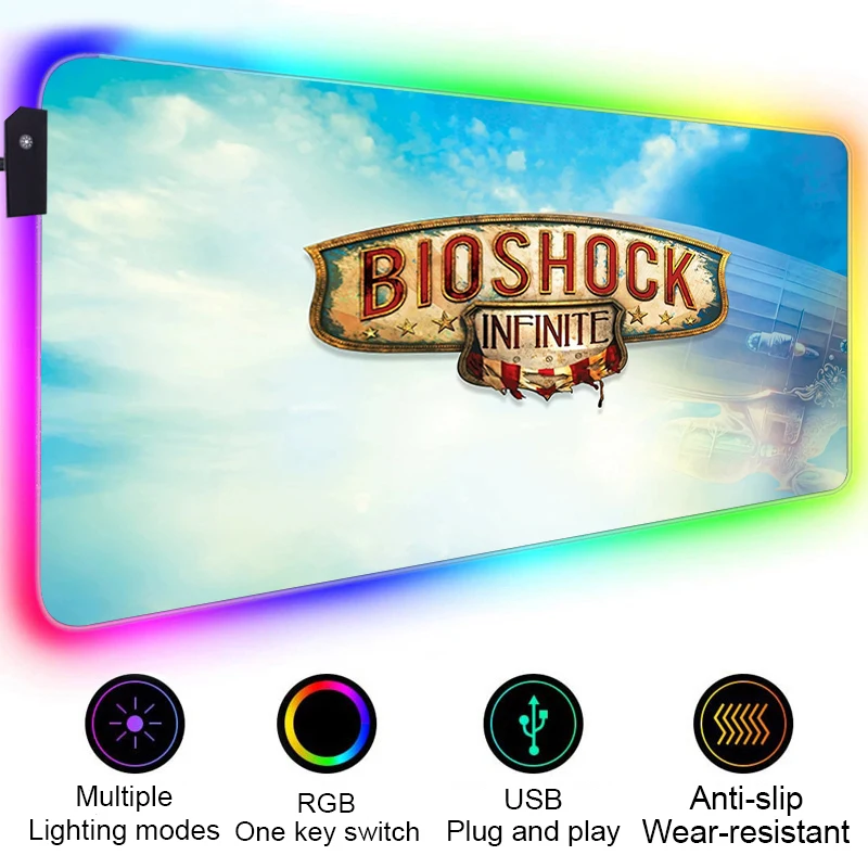 RGB LED Bioshock Mouse Pad Gamer Accessories Mausepad Pc Gaming Rug Desk Mat Varmilo Mice Keyboards 25 - Bioshock Merch