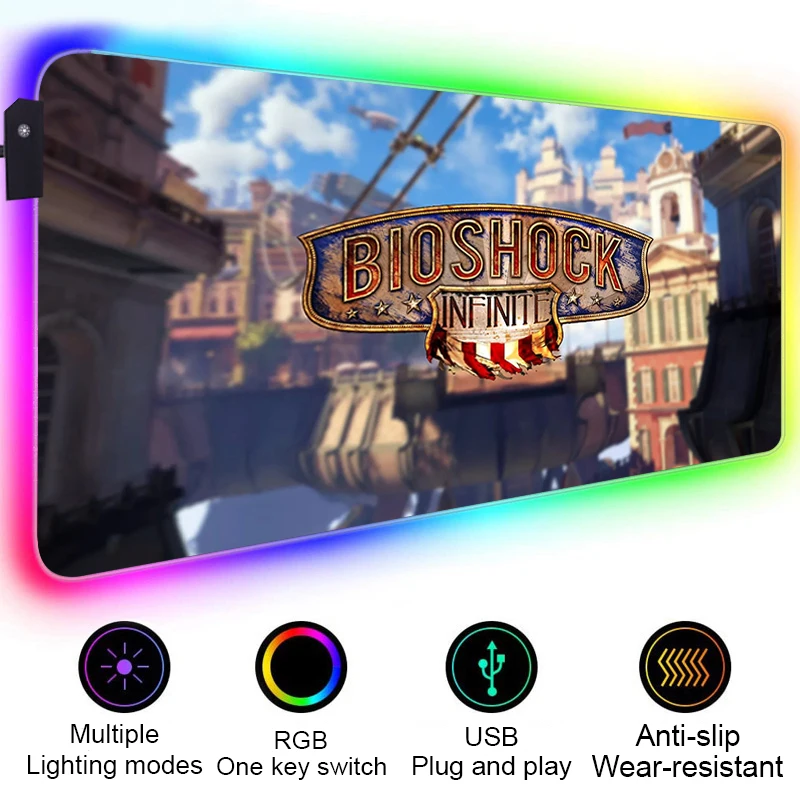 RGB LED Bioshock Mouse Pad Gamer Accessories Mausepad Pc Gaming Rug Desk Mat Varmilo Mice Keyboards 26 - Bioshock Merch