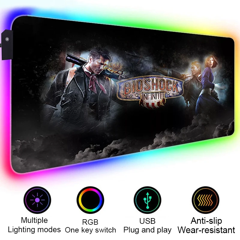 RGB LED Bioshock Mouse Pad Gamer Accessories Mausepad Pc Gaming Rug Desk Mat Varmilo Mice Keyboards 27 - Bioshock Merch