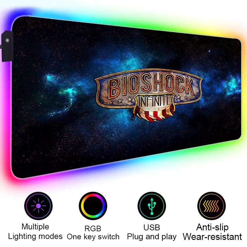 RGB LED Bioshock Mouse Pad Gamer Accessories Mausepad Pc Gaming Rug Desk Mat Varmilo Mice Keyboards 28 - Bioshock Merch